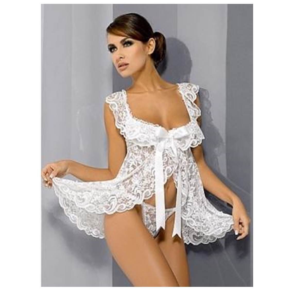 Babydoll Lingerie G String White Bridal Wedding Plus Size XL XXL Sheer