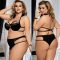 Black Bra Set Lingerie Strappy Pant Plus Siz XL 2XL 3XL 4XL 5XL 6XL Eyelash Lace