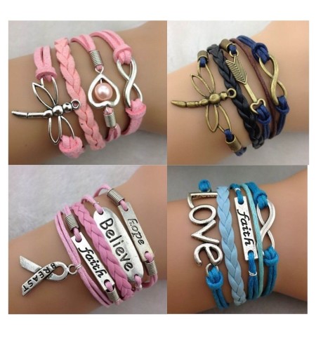 Infinity Bracelet Pink Blue Faith Love Bronze Dragonfly Breast Cancer Support