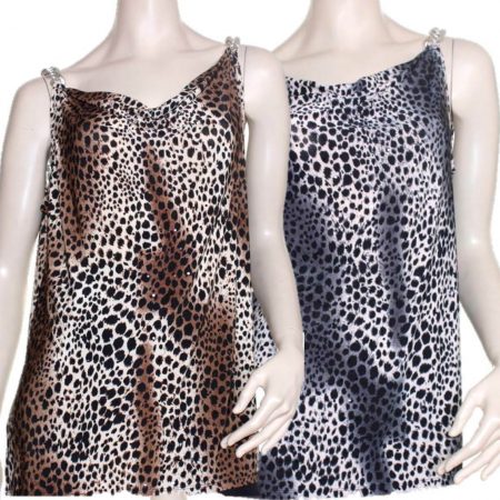 Leopard Print Top Cami by Elegant Diamante Embellishments Sizes M L XL XXL