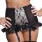 Lingerie Garter Belt G String Black High Waist Silver Floral Lace Size M - 3XL