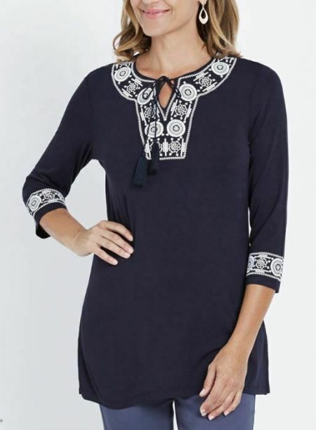 MILLERS Blouse Plus Size 14 16 18 20 22 Top Shirt Navy Blue 3/4 Sleeve Tunic