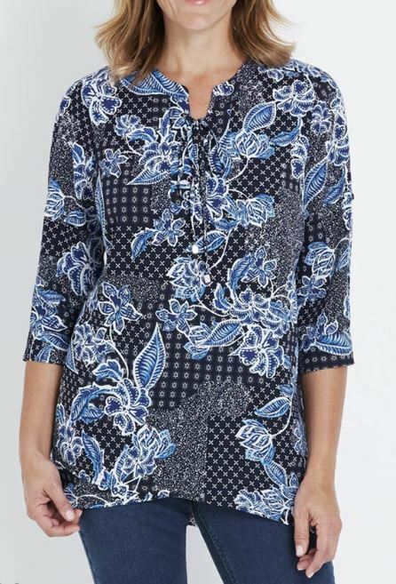 MILLERS Blouse Plus Size 16 18 20 22 24 26 Top Shirt Blue Floral 3/4 Sleeve