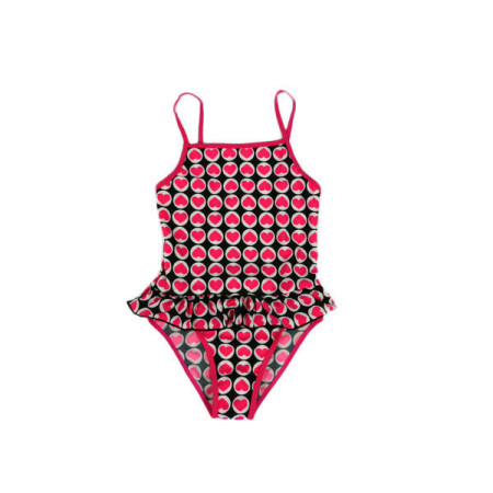 One Piece Bather MILLY Girls Size 2 - 8 Pink Hearts Black White Swimwear Ruffle