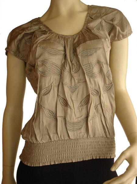 Size 8 Women LUKA Coffee Brown Embroidered Leaves Blouse Top Shirt Summer