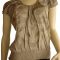 Size 8 Women LUKA Coffee Brown Embroidered Leaves Blouse Top Shirt Summer
