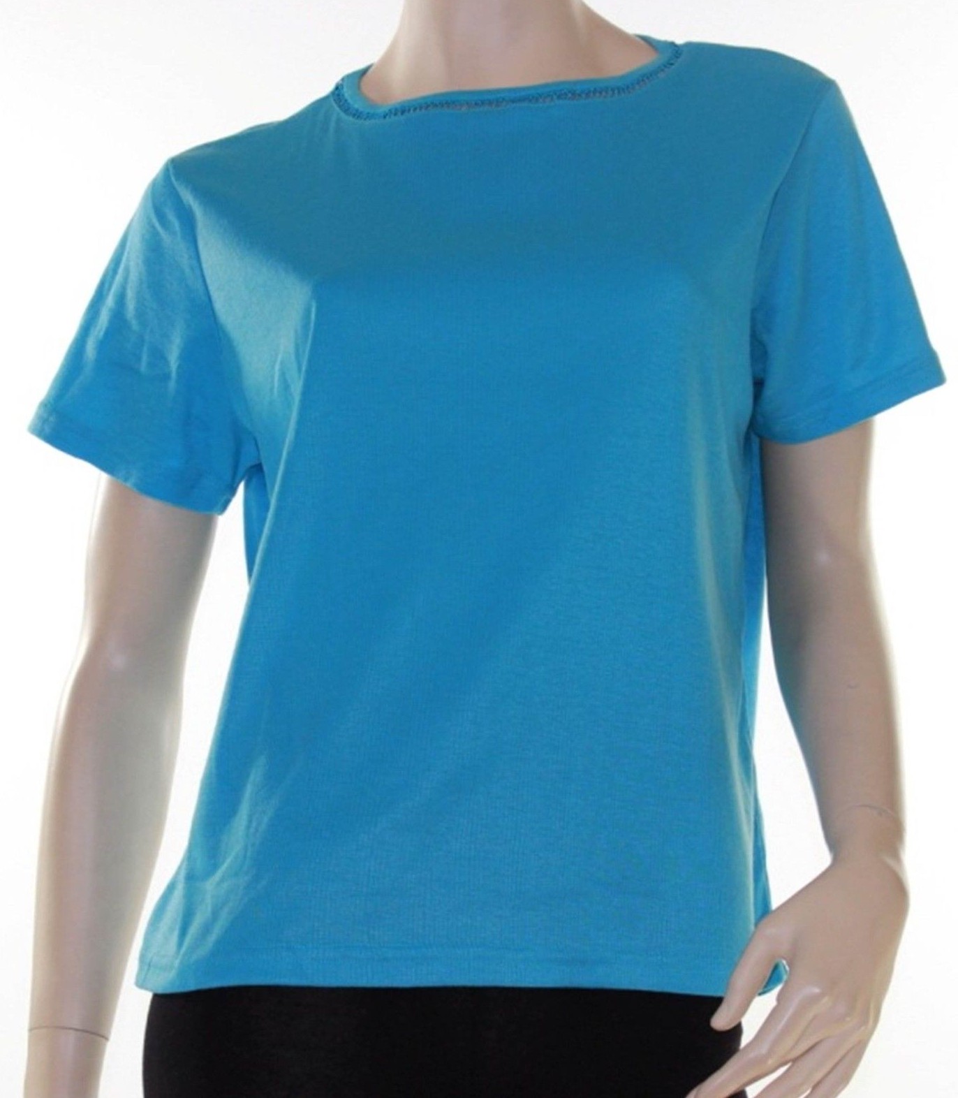 Sz 14 18 Women ELEGANT Aqua Blue T-Shirt Blouse Feature Neckline Tee