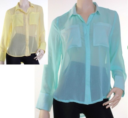 Sz 8 10 12 14 Caroline Morgan CKM Lemon Yellow Mint Blue Sheer Blouse Shirt