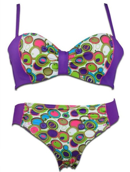 Sz 8 10 12 14 Women PURPLE RETRO SPOT DOT WHITE GREEN BIKINI BATHERS SWIMWEAR