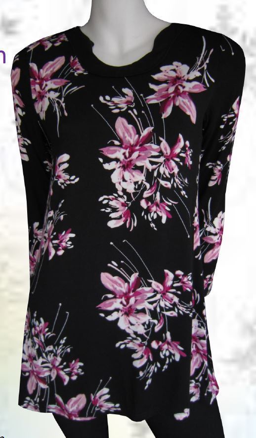 Tunic Top Pink Black Drape Plus Size 10 12 14 16 18 20 EVERSUN Floral