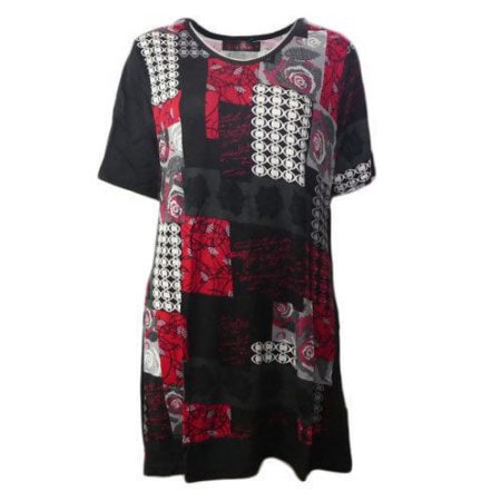 Tunic Top by SUN ROSE Plus Size 14 16 18 20 22 24 Red Black Modern Print