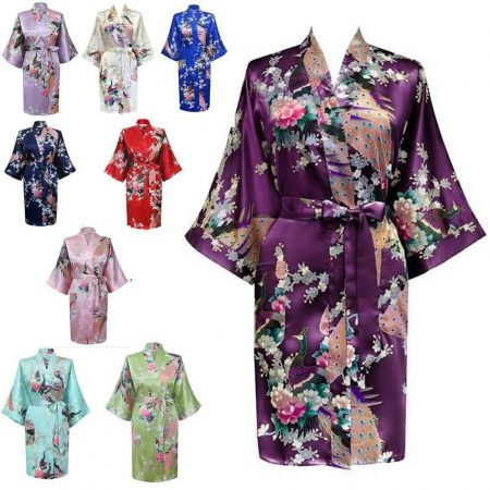 Wholesale Robe Kimono Bulk Lot x 5 Short Peacock Satin Bath Bridesmaid Wedding